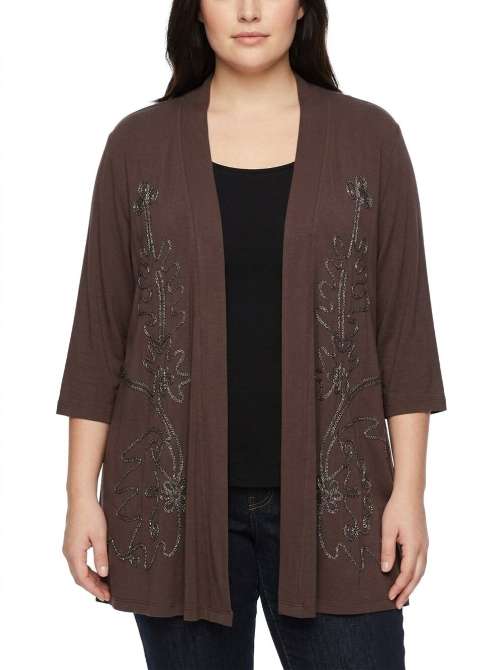 Investments Brown Embroidered Knit Stretch Women Plus Women Size 3X